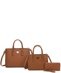 3in1 Saffiano Satchel Handbag Set LF21027T3 BROWN
